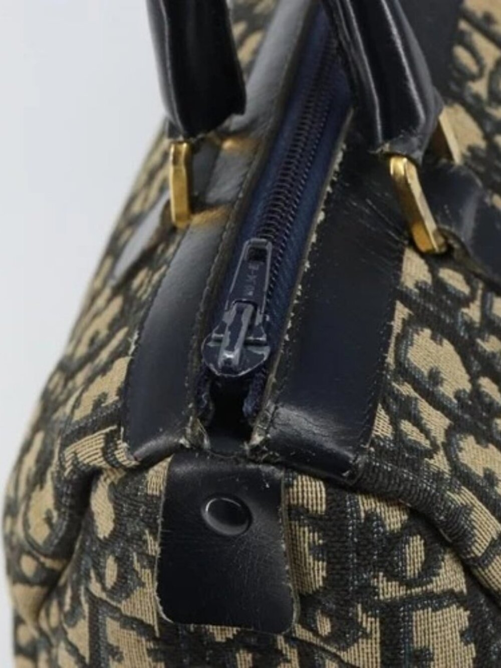 Christian Dior Trotter Canvas Boston Bag Navy Gold - Picture 10 of 16